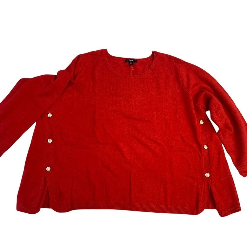 Ellos Women's Plus 4X Red Side‎ Button Mock Neck Sweater Pullover